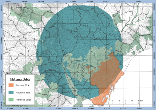 Interpolació espacial entre sistema urbà de Sant Cugat i població de Barcelona adjunta